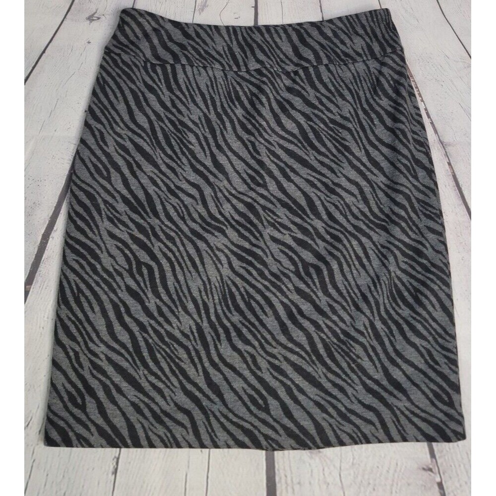 Tribal Womens Knee Length Animal Zebra Print Skirt Black Gray Sz 8 Stretch Lined